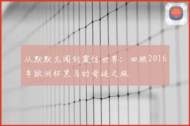 从默默无闻到震惊世界:回顾2016年欧洲杯黑马的奇迹之旅